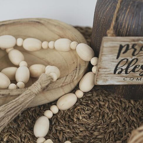 Wood Bead Garland with Blessed Cross, Blessing Beads with Wooden Cross, Beaded Cross Decor, Decorative Beads for Farmhouse Decor in Saudi Arabia