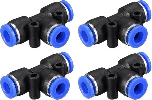 4 Pack Tee T Shape Push to Connect Air Hose Fitting, for Transporting Air Water, Apply to Outdoor/Industrial (6mm, Black Blue) in Saudi Arabia