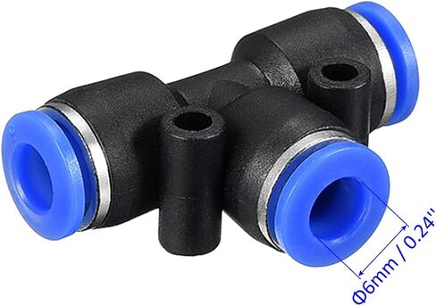 4 Pack Tee T Shape Push to Connect Air Hose Fitting, for Transporting Air Water, Apply to Outdoor/Industrial (6mm, Black Blue) in Saudi Arabia