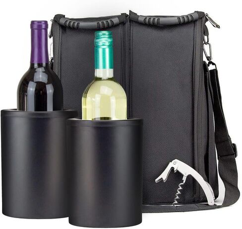 CaddyO Dual Travel Tote with 2 Wine Chillers, adjustable shoulder strap, 6 storage pockets, Sommelier Bottle Opener, 3 layers insulation. Zips apart - becomes two individual totes. in Saudi Arabia