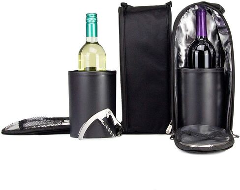 CaddyO Dual Travel Tote with 2 Wine Chillers, adjustable shoulder strap, 6 storage pockets, Sommelier Bottle Opener, 3 layers insulation. Zips apart - becomes two individual totes. in Saudi Arabia