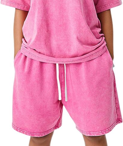 BINTEHGS Womens Cotton Knee Length Athletic Shorts Wide Leg High Waisted Drawstring Loose Casual Sweat Shorts with Pockets in Kuwait