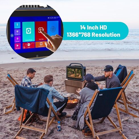 آلات الكاريوكي مع شاشة عرض كلمات للبالغين، جهاز لوحي 14 بوصة HD Touch Android 12، مكبر صوت بلوتوث محمول، 2 ميكروفون لاسلكي، DSP، USB/SD/HDMI، بطارية مدمجة للحفلات المنزلية (خشبية) in Saudi Arabia