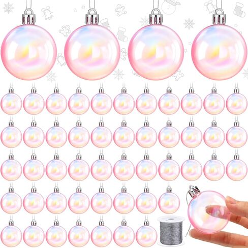 Syhood 48 Pcs Christmas Iridescent Plastic Ornaments Clear Iridescent Ornaments Balls Decorative Hanging Ornaments for Xmas Tree Wedding Party Birthday Home Decorations (Pink, 1.97 Inch) in Saudi Arabia