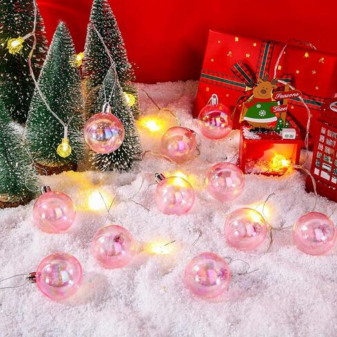 Syhood 48 Pcs Christmas Iridescent Plastic Ornaments Clear Iridescent Ornaments Balls Decorative Hanging Ornaments for Xmas Tree Wedding Party Birthday Home Decorations (Pink, 1.97 Inch) in Saudi Arabia