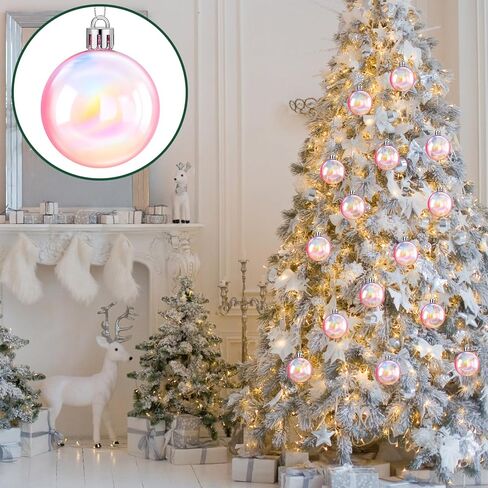 Syhood 48 Pcs Christmas Iridescent Plastic Ornaments Clear Iridescent Ornaments Balls Decorative Hanging Ornaments for Xmas Tree Wedding Party Birthday Home Decorations (Pink, 1.97 Inch) in Saudi Arabia