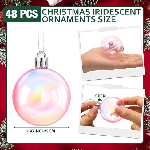 Syhood 48 Pcs Christmas Iridescent Plastic Ornaments Clear Iridescent Ornaments Balls Decorative Hanging Ornaments for Xmas Tree Wedding Party Birthday Home Decorations (Pink, 1.97 Inch) in Saudi Arabia