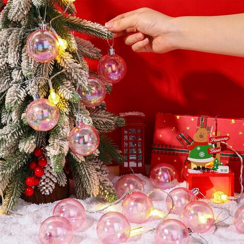 Syhood 48 Pcs Christmas Iridescent Plastic Ornaments Clear Iridescent Ornaments Balls Decorative Hanging Ornaments for Xmas Tree Wedding Party Birthday Home Decorations (Pink, 1.97 Inch) in Saudi Arabia