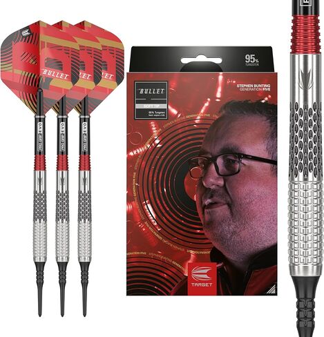مجموعة سهام التنغستن 95% من TARGET Darts Stephen Bunting G5 (18 جرام)، سهام ذات أطراف ناعمة | لعبة رمي السهام من الجيل الخامس مع أطراف بكسل، مجموعة سهام احترافية، مجموعة سهام إلكترونية ذات طرف ناعم in Saudi Arabia