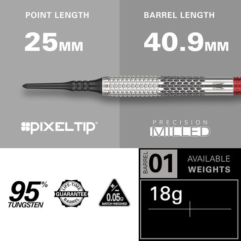 مجموعة سهام التنغستن 95% من TARGET Darts Stephen Bunting G5 (18 جرام)، سهام ذات أطراف ناعمة | لعبة رمي السهام من الجيل الخامس مع أطراف بكسل، مجموعة سهام احترافية، مجموعة سهام إلكترونية ذات طرف ناعم in Saudi Arabia