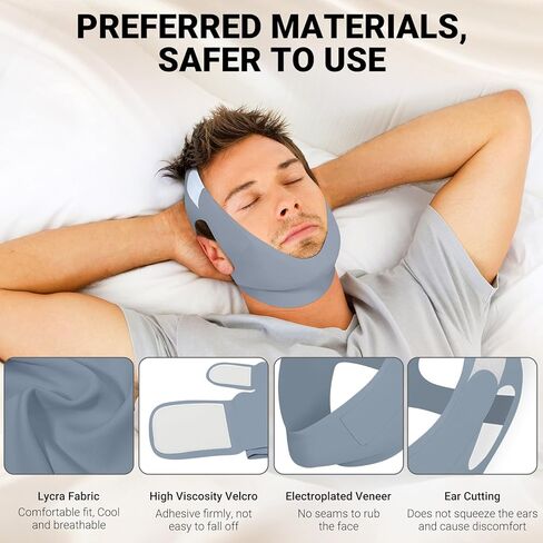 Anti Snore Chin Strap for CPAP Users, Snore Stopper with Adjustable Velcro, Chin Strap for Sleeping Comfortable Stop Snoring Solution, Anti Snoring Devices Breathable and Reusable, Gray, M in Kuwait