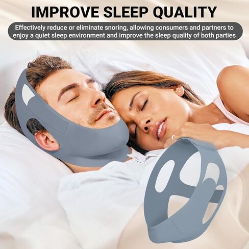 Anti Snore Chin Strap for CPAP Users, Snore Stopper with Adjustable Velcro, Chin Strap for Sleeping Comfortable Stop Snoring Solution, Anti Snoring Devices Breathable and Reusable, Gray, M in Kuwait