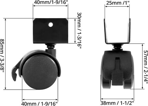 QWORK Swivel Casters Set of 8-1.57-inch/40mm Wheel Dia, 360° Rotation Caster Wheels with U-Bracket and Brakes, ABS Plastic, for Furniture and Hand Trolleys in Saudi Arabia