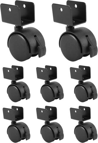 QWORK Swivel Casters Set of 8-1.57-inch/40mm Wheel Dia, 360° Rotation Caster Wheels with U-Bracket and Brakes, ABS Plastic, for Furniture and Hand Trolleys in Saudi Arabia