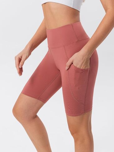TAISIM Women's High Waist Yoga Bike Shorts with Pockets, Tummy Control Fitness Athletic Workout Running Shorts in Saudi Arabia