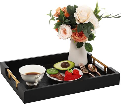 Wood Serving Tray with Handles, 16" Solid Wood Ottoman Tray, Modern Decorative Coffee Table Tray, Rectangular Organizer for Living Room, Bathroom, Wooden Centerpiece for Dining Table in Saudi Arabia
