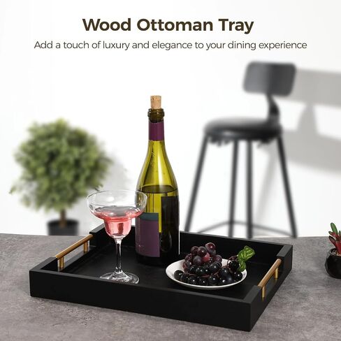Wood Serving Tray with Handles, 16" Solid Wood Ottoman Tray, Modern Decorative Coffee Table Tray, Rectangular Organizer for Living Room, Bathroom, Wooden Centerpiece for Dining Table in Saudi Arabia