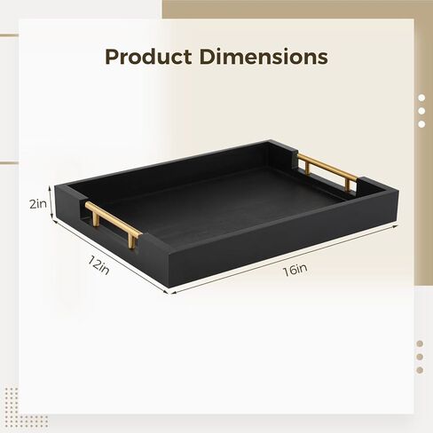 Wood Serving Tray with Handles, 16" Solid Wood Ottoman Tray, Modern Decorative Coffee Table Tray, Rectangular Organizer for Living Room, Bathroom, Wooden Centerpiece for Dining Table in Saudi Arabia