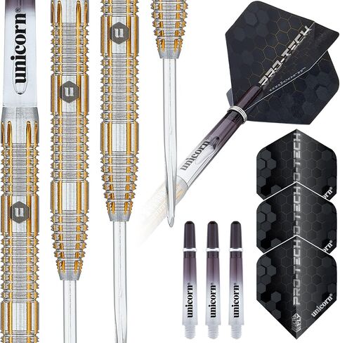 Unicorn Darts Set | Pro-Tech Style 4 | 90% Natural Tungsten Barrels with Golden Accents & Volute Points | Steel Tip | 24 g in Saudi Arabia