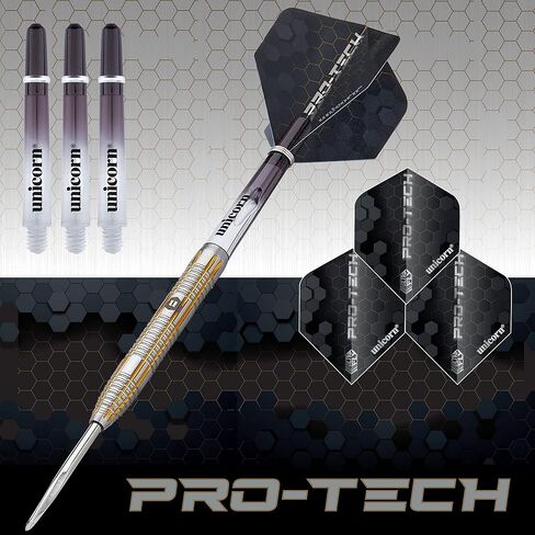 Unicorn Darts Set | Pro-Tech Style 4 | 90% Natural Tungsten Barrels with Golden Accents & Volute Points | Steel Tip | 24 g in Saudi Arabia
