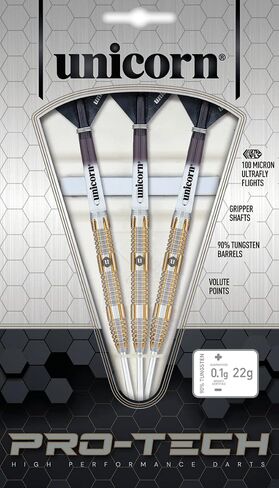 Unicorn Darts Set | Pro-Tech Style 4 | 90% Natural Tungsten Barrels with Golden Accents & Volute Points | Steel Tip | 24 g in Saudi Arabia