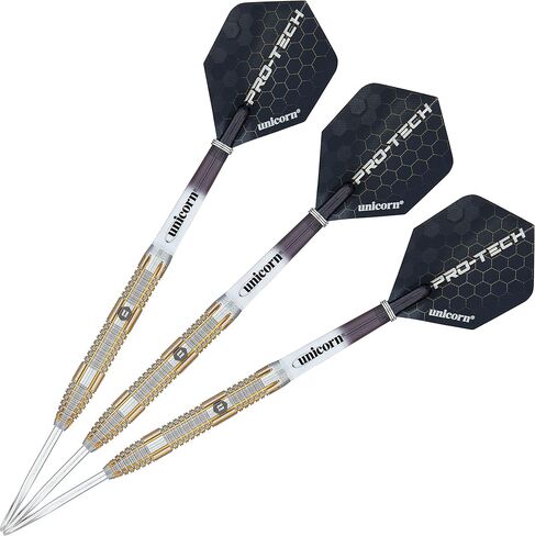 Unicorn Darts Set | Pro-Tech Style 4 | 90% Natural Tungsten Barrels with Golden Accents & Volute Points | Steel Tip | 24 g in Saudi Arabia