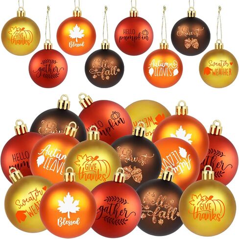 24 Pieces Thanksgiving Fall Ball Ornaments for Tree Autumn Hanging Ball Ornaments Thanksgiving Day Tree Decorations Autumn Hello Fall Ornaments for Thanksgiving Fall Autumn Home Decor in Saudi Arabia