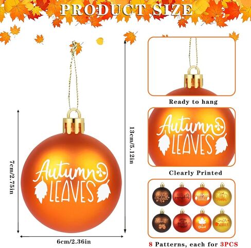 24 Pieces Thanksgiving Fall Ball Ornaments for Tree Autumn Hanging Ball Ornaments Thanksgiving Day Tree Decorations Autumn Hello Fall Ornaments for Thanksgiving Fall Autumn Home Decor in Saudi Arabia