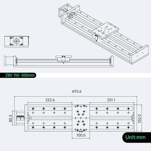 RATTMMOTOR ZBX150-400mm/15.75" Stroke CNC Linear Stage Motion Actuator X/Y/Z Axis Cross Sliding Table Double Linear Slide Rail Guide 1605 Ballscrew with Limit Switch+Motor Mount Bracket for CNC Router in Saudi Arabia