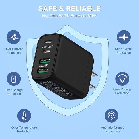 2 حزمة شاحن USB C، 40 وات مزدوج المنفذ PD+QC USB C محول طاقة شاحن حائط، قابس شحن سريع من النوع C متوافق مع iPhone 15/15 Pro/15 Pro Max/14/13/12، iPad، Airpods، iwatch، Samsung جالاكسي وايت in Saudi Arabia