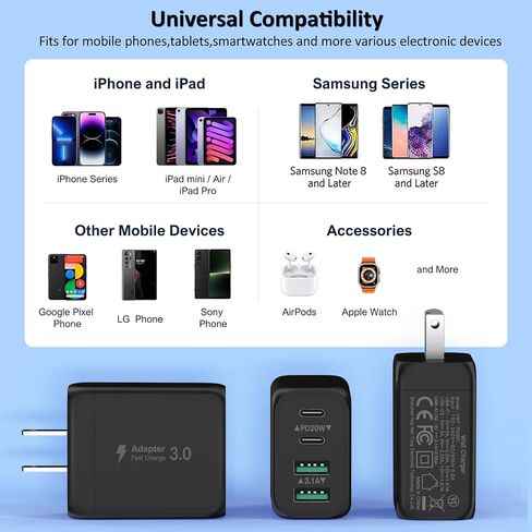 2 حزمة شاحن USB C، 40 وات مزدوج المنفذ PD+QC USB C محول طاقة شاحن حائط، قابس شحن سريع من النوع C متوافق مع iPhone 15/15 Pro/15 Pro Max/14/13/12، iPad، Airpods، iwatch، Samsung جالاكسي وايت in Saudi Arabia