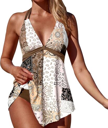 Women's Swimsuit Brown One Piece Swimsuit Women's Belly Control Swimsuit Built-in Bra Tankini Swimsuit in Saudi Arabia