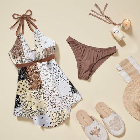 Women's Swimsuit Brown One Piece Swimsuit Women's Belly Control Swimsuit Built-in Bra Tankini Swimsuit in Saudi Arabia