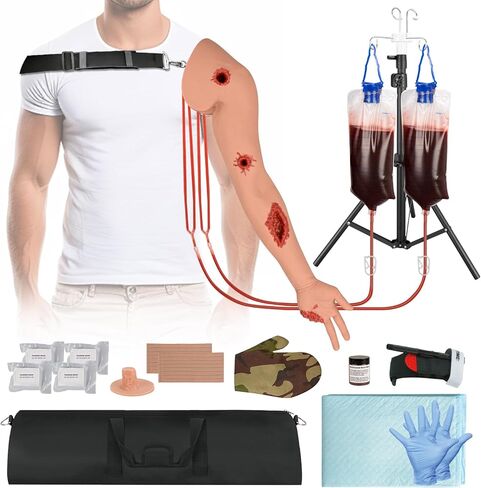 مدرب ذراع تعبئة الجروح، جهاز محاكاة للتحكم في النزيف يمكن ارتداؤه للتدريب على العاصبة وإيقاف النزيف - داكن in Kuwait