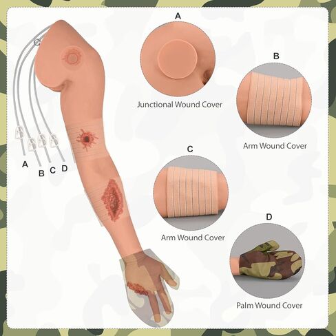 مدرب ذراع تعبئة الجروح، جهاز محاكاة للتحكم في النزيف يمكن ارتداؤه للتدريب على العاصبة وإيقاف النزيف - داكن in Kuwait