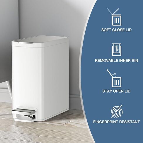 2.6 Gallon Bathroom Trash Can with lid,Stainless Steel Garbage Can with Removable Bucket,Compact Trash Bin for Bathroom,Bedroom,Office,White in Saudi Arabia