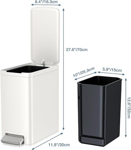 2.6 Gallon Bathroom Trash Can with lid,Stainless Steel Garbage Can with Removable Bucket,Compact Trash Bin for Bathroom,Bedroom,Office,White in Saudi Arabia