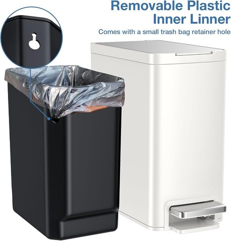 2.6 Gallon Bathroom Trash Can with lid,Stainless Steel Garbage Can with Removable Bucket,Compact Trash Bin for Bathroom,Bedroom,Office,White in Saudi Arabia