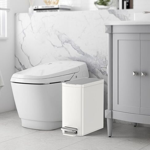 2.6 Gallon Bathroom Trash Can with lid,Stainless Steel Garbage Can with Removable Bucket,Compact Trash Bin for Bathroom,Bedroom,Office,White in Saudi Arabia