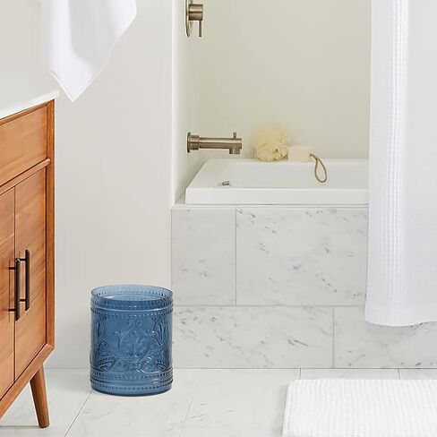 KMwares Decorative Wastebasket/Trash Can/Garbage Can for Home Accent, Kitchen, Bathroom Accessories, Office Decoration - Real Glass Solid Dark Blue in Saudi Arabia