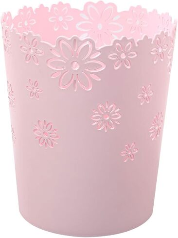 Wastebasket, Hollow Flower Shape Plastic Lidless Wastepaper Baskets Trash Can - M - Pink in Saudi Arabia