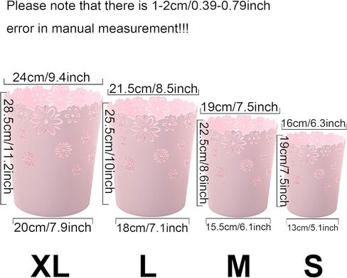Wastebasket, Hollow Flower Shape Plastic Lidless Wastepaper Baskets Trash Can - M - Pink in Saudi Arabia
