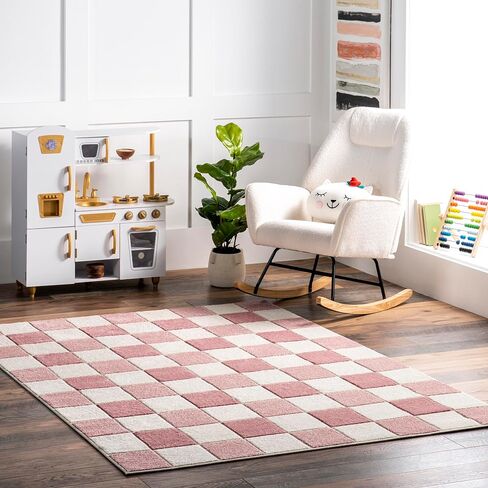سجادة منطقة الأطفال nuLOOM Aubrey Checkered، مقاس 5x8، وردي in Saudi Arabia