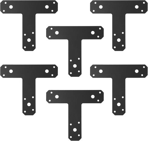 Flat Mending Plates, 6 Pcs Post to Beam Metal Flat Support Plates 6.5 x 5.7’’, Heavy-Duty Iron T-Shaped Brackets Braces for Beams, Furniture Seam/Joint/Crack Repair in Saudi Arabia