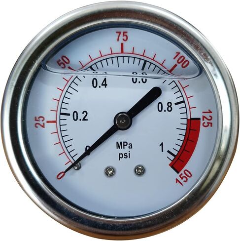 اختبار قياس ضغط المياه بحجم قرص 2-1/2 بوصة، مقياس الضغط المملوء بالجلسرين، 0-150 رطل لكل بوصة مربعة/كيلو باسكال، علبة من الفولاذ المقاوم للصدأ 304، حامل خلفي مركزي 1/4 بوصة NPT. in Kuwait
