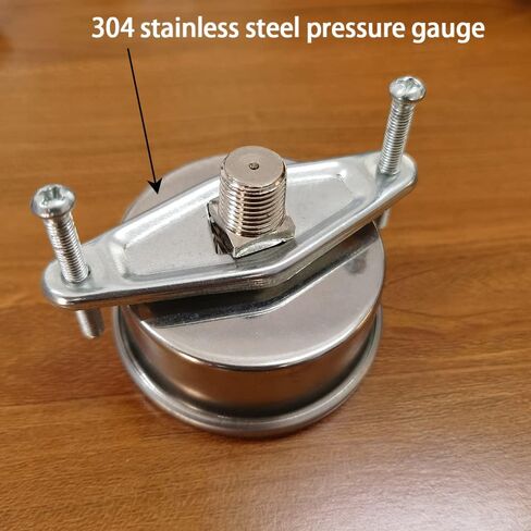 اختبار قياس ضغط المياه بحجم قرص 2-1/2 بوصة، مقياس الضغط المملوء بالجلسرين، 0-150 رطل لكل بوصة مربعة/كيلو باسكال، علبة من الفولاذ المقاوم للصدأ 304، حامل خلفي مركزي 1/4 بوصة NPT. in Kuwait