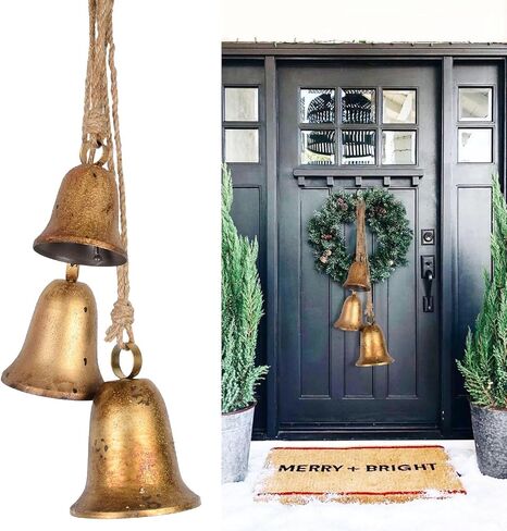 Bell Chime 3 Pcs Bells Relaxing Tranquil Christmas Decor Christmas Bells Cow Bells Rustic Hanging Bell with Rope Iron Xmas Garden Bells Retro Metal Bells Outdoor Harmony Bells, Home Decor in Saudi Arabia