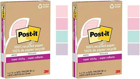 ورق ملاحظات لاصق للغاية معاد تدويره بنسبة 100% من Post-it، 2X قوة الالتصاق، 4x6 بوصة، مبطن، 4 وسادات/عبوة، 45 ورقة/وسادة، مجموعة Wanderlust Pastels (4621R-4SSNRP) in Saudi Arabia