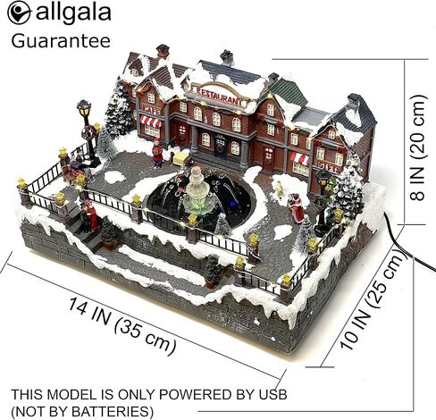 allgala Crafted Polyresin Christmas House Collectable Figurine with USB Cable Power Source-Fountain in Town Center-XH93438 in Saudi Arabia