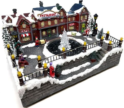 allgala Crafted Polyresin Christmas House Collectable Figurine with USB Cable Power Source-Fountain in Town Center-XH93438 in Saudi Arabia